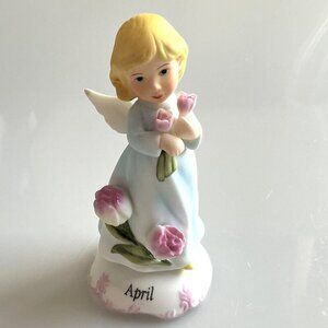 VINTAGE APRIL ANGEL FIGURINE WITH FLOWER SCULPTURE RARE NEW IN BOX